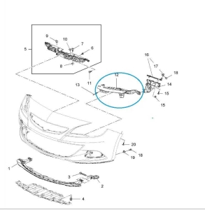 Wspornik przedniego zderzaka Astra J GTC