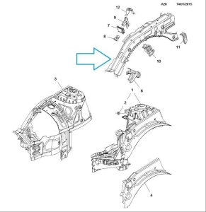 Górna szyna wnęki koła Astra K