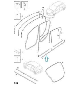 Uszczelka zewn. szyby przedniej Corsa D 5-cio drzwiowy HB