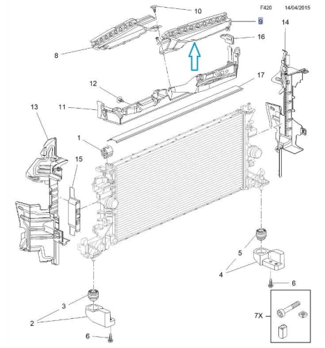 kierownica powietrza górna prawa astra k