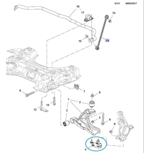 Przedni sworzeń wahacza