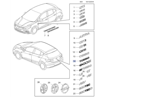 napis na klapę tył "turbo" czarny opel