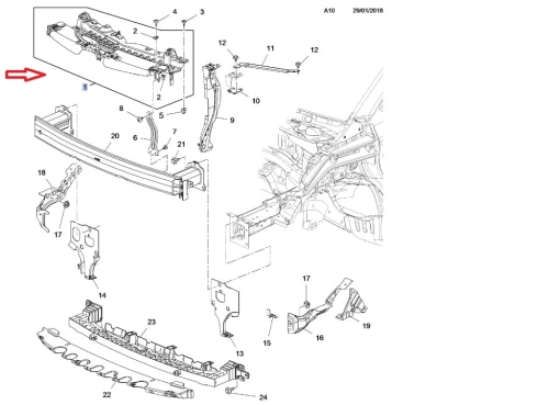 wspornik  górny zderzak przód opel crossland x