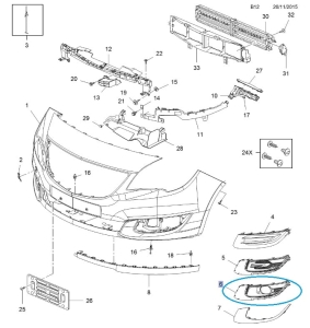 Osłona kratki halogenu lewa Meriva B