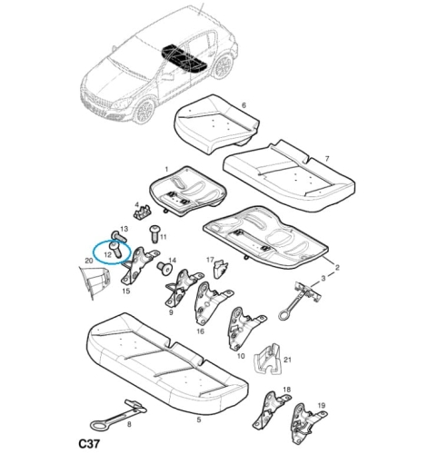 Śruba montażowa tylną kanapę do Astra H