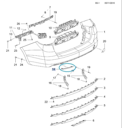 Odblask zderzaka tylnego Astra K