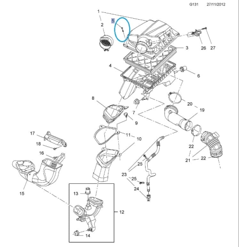 Śruba pokrywy filtra powietrza Astra J