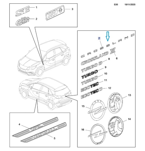 Emblemat tylnej klapy Crossland