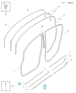 Uszczelka zgarniająca zewn. przednich drzwi Corsa E(chrom)