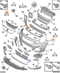 wsporniki/ślizgi zderzaka przód peugeot 3008 od 2016r.;5008 od 2017r.
