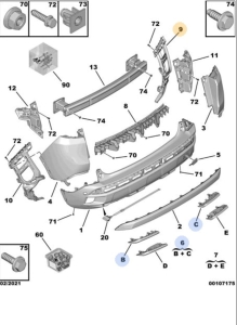 wspornik/ślizg zderzaka tył prawy peugeot 3008 od 2016r. 