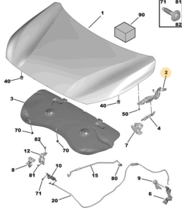 zawias maski lewy peugeot 208 od 2019r.