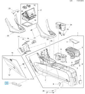 Pokrycie otworu dźwigni hamulca ręcznego Mokka X
