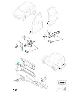 Zawias tylnych drzwi prawy Combo C