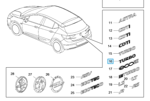 Czerwony napis TURBO astra K 